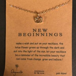NEW Gold Tone Clavicle Length Lotus Necklace